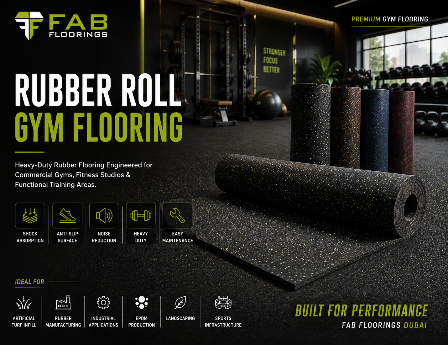 Gym Flooring Rubber Rolls & Mats Supplier in Dubai, UAE