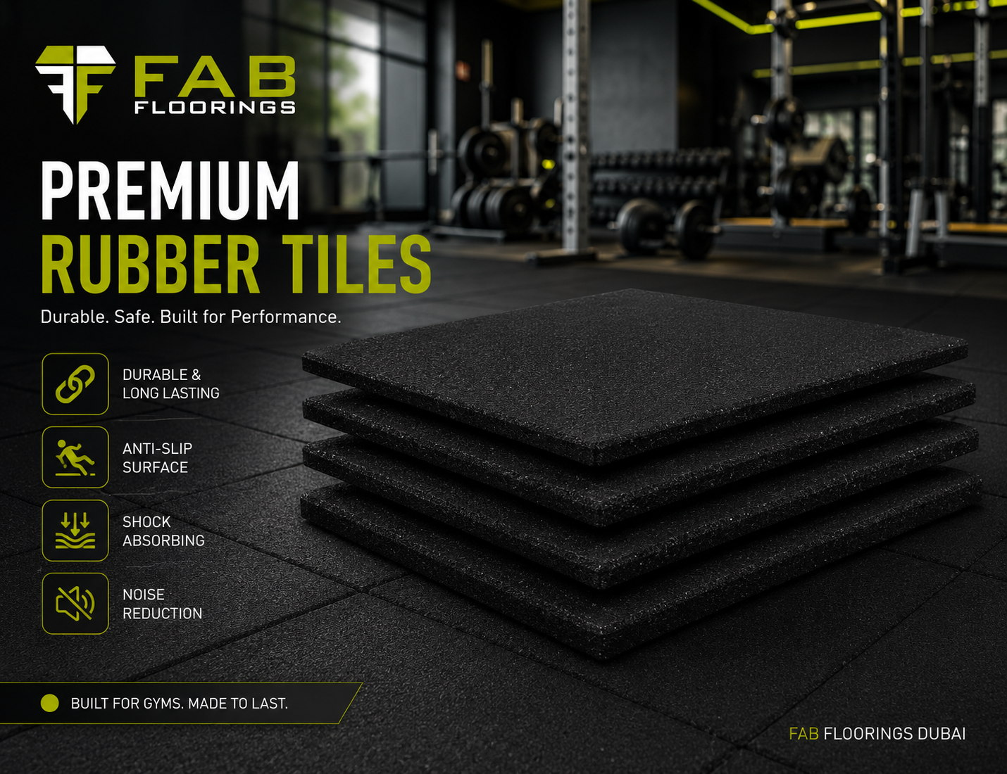 Premium Rubber Tiles for Commercial & Home Gym Flooring in Dubai, UAE